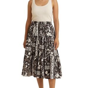 Vintage Howard Wolf Made in USA Rayon Midi Skirt Sz 6 Black White Boho 90s